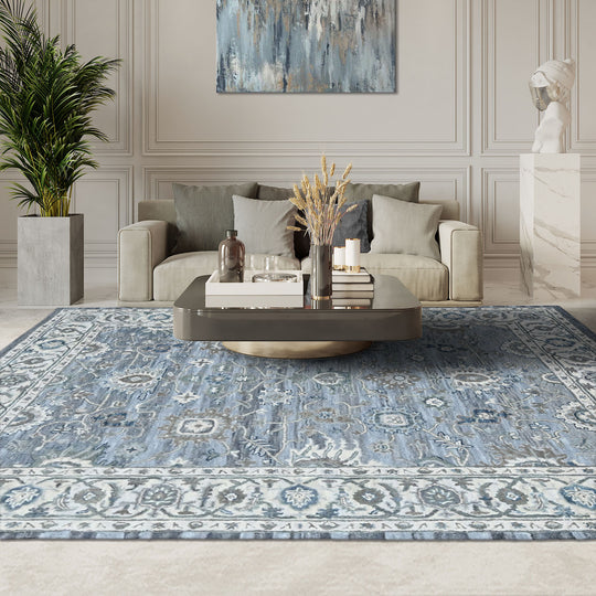 loomBloom Multi Size Light Blue Hand Tufted Handmade Modern & Contemporary Floral Wool Oriental Area Rug
