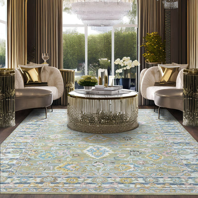 Multi Size Olive Green Aqua Burnt Orange Color Hand Tufted Handmade Wool Modern & Contemporary Oriental Rug