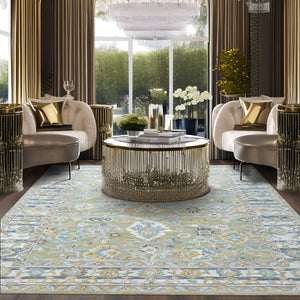 Multi Size Olive Green Aqua Burnt Orange Color Hand Tufted Handmade Wool Modern & Contemporary Oriental Rug
