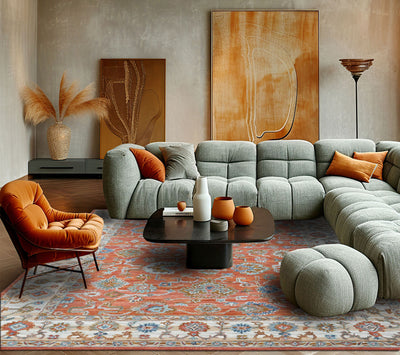 Multi Size Rust Burnt Orange Blue Color Hand Tufted Handmade Wool Modern & Contemporary Oriental Rug