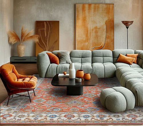 Multi Size Rust Burnt Orange Blue Color Hand Tufted Handmade Wool Modern & Contemporary Oriental Rug