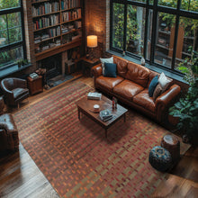 8x10 Raspberry, Rust, Moss Color Hand Tufted  Wool and Bamboo Silk Modern & Contemporary Oriental Rug