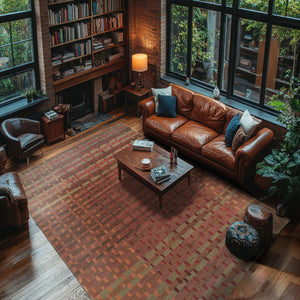 8x10 Raspberry, Rust, Moss Color Hand Tufted  Wool and Bamboo Silk Modern & Contemporary Oriental Rug