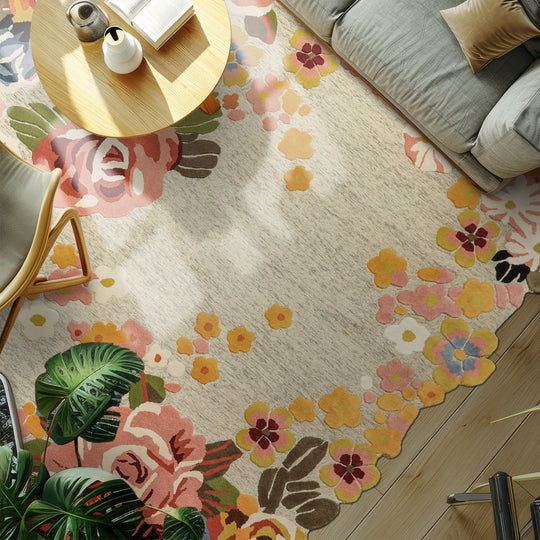 8x10 Hand Tufted Wool Mint Modern Irregular shaped Loop n cut pile Sculpted Embossed look Botanical Rug