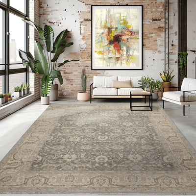 9x12 Moss, Ivory, Slate Color Hand Knotted  wool Traditional Oriental Rug