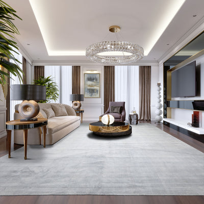 Oversize Gray, , Color Hand Knotted  100% silk Modern Oriental Rug