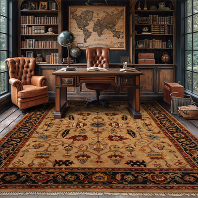 9x12 Tan, Charcoal, Burnt Orange Color Hand Knotted  Wool Traditional Oriental Rug