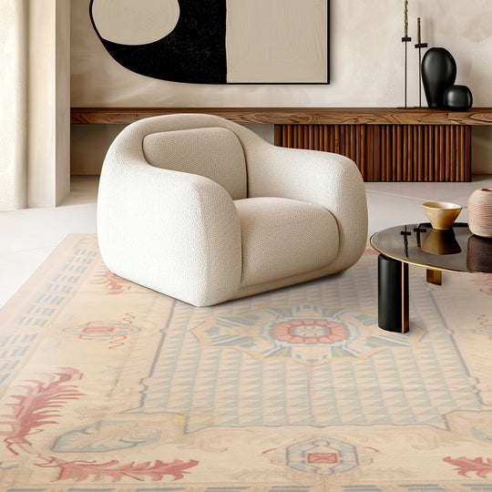 6'3''x8'4" Beige Hand Woven Traditional Aubusson  Wool Oriental Area Rug