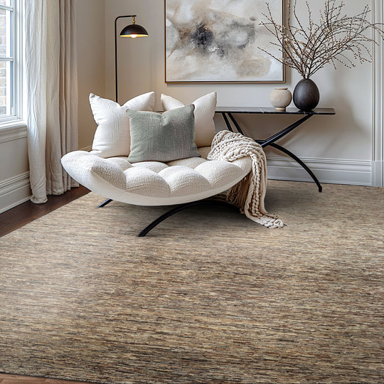 6'6''x9'6" Beige Hand Knotted Contemporary Modern Wool Oriental Area Rug