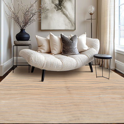 6x9 Beige, Taupe, Gray Color Hand Knotted Abstract Wool and Silk Contemporary Oriental Rug