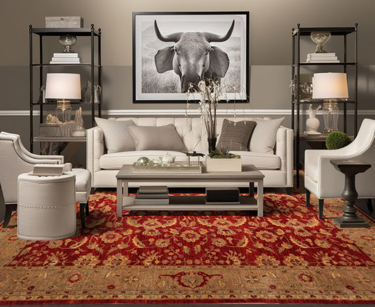 LoomBloom 12'x15'9" Red Hand-Knotted Traditional Peshawar Mahal 200 KPSI Wool Oriental Rug