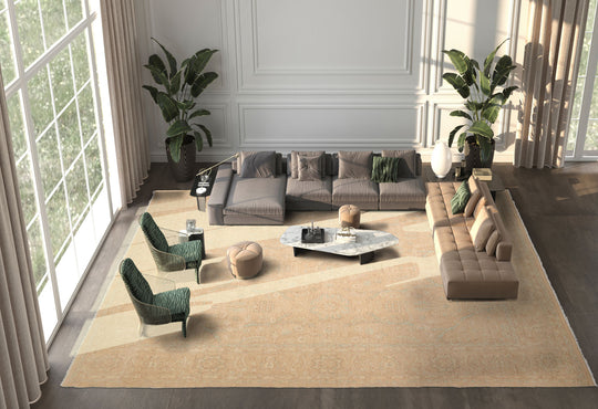 LoomBloom 9'3''x11'9" Beige Hand-Knotted Traditional Chobi Peshawar Wool Oriental Rug