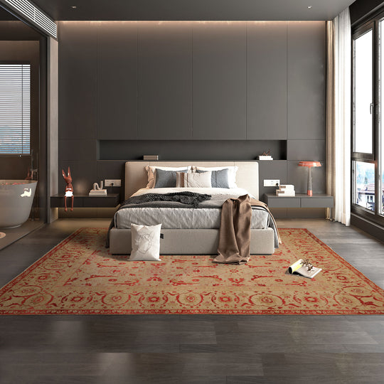 LoomBloom 9'2''x12'1" Beige Hand-Knotted Traditional Oushak Wool Oriental Rug