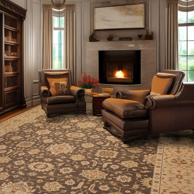 10x14 Brown, Beige, Sage Color Hand Knotted Flatweave Wool Traditional Oriental Rug