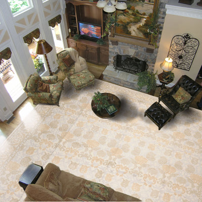 10x14 Ivory, Sage, Gray Color Hand Knotted Turkish Wool and Silk Transitional Oriental Rug