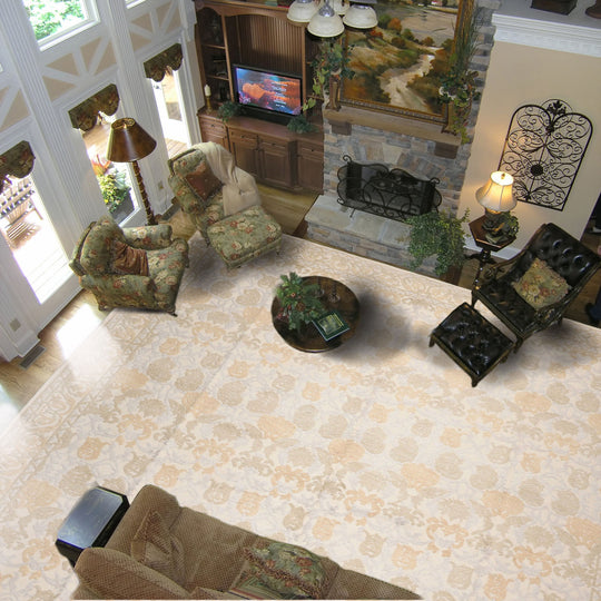 LoomBloom 10'1''x13'7" Ivory Hand-Knotted Transitional Damask Wool & Silk Oriental Rug