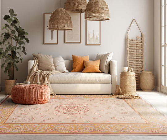 LoomBloom 7'3''x9'3" Beige Hand-Woven Flatweave Classic European Wool Oriental Rug