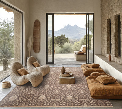 10x14 Brown, Ivory, Beige Color Hand Knotted Flatweave Wool Transitional Oriental Rug