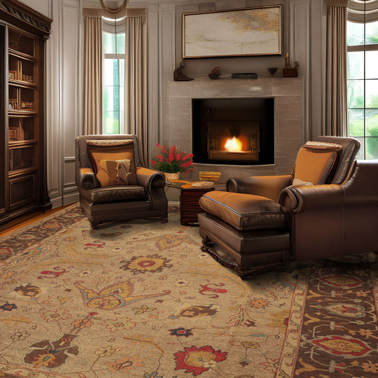 9'4''x13'6" Khaki Hand-Knotted Nourison Nourmak Soumak Transitional Reversible Wool Oriental Rug