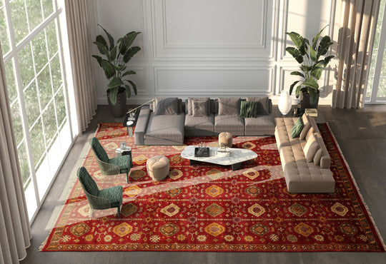 LoomBloom 9'7''x13'3" Rusty Red Hand-Knotted Traditional Agra Wool Oriental Rug