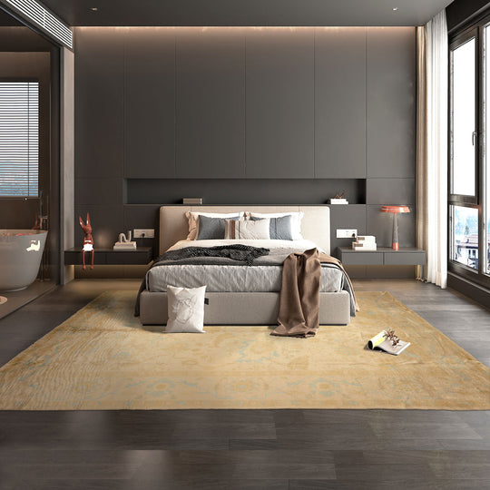 LoomBloom 9'7''x13'7" Beige Hand-Knotted Traditional Oushak Angora Wool Oriental Rug