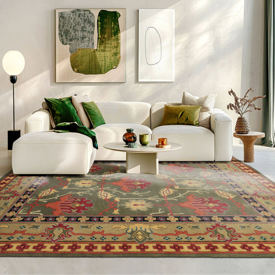 LoomBloom 8'x10' Green Hand Tufted Arts & Crafts/Mission Donegal  Wool Oriental Area Rug