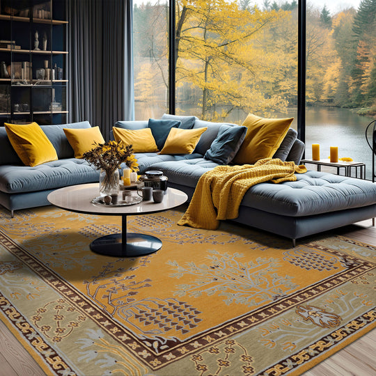 LoomBloom 8'x10' Gold Hand Tufted Arts & Crafts/Mission Donegal Wool Oriental Area Rug