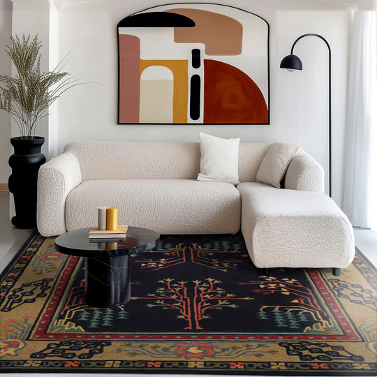 LoomBloom Multi Size Midnight Blue Hand Tufted Arts & Crafts/Mission Donegal Wool Oriental Area Rug