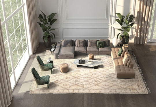 LoomBloom 9'4''x12'1" Ivory Hand Knotted Moroccan Modern & Contemporary Geometric Wool Oriental Area Rug