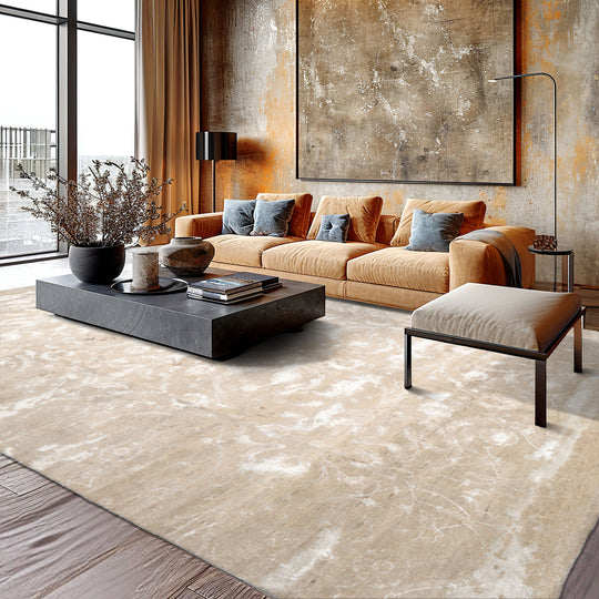 LoomBloom 9'x11'10" Beige Hand Knotted Tibetan  Transitional Botanical Wool and Silk Oriental Area Rug