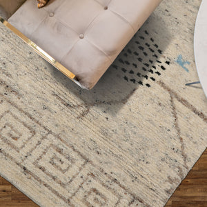 3x5 Ivory, Brown, Black Color Hand Knotted Moroccan Wool Modern Oriental Rug