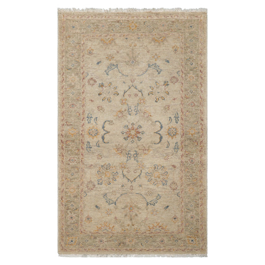 LoomBloom 3x5 Beige Hand Knotted Afghan Transitional Oushak Wool Oriental Area Rug