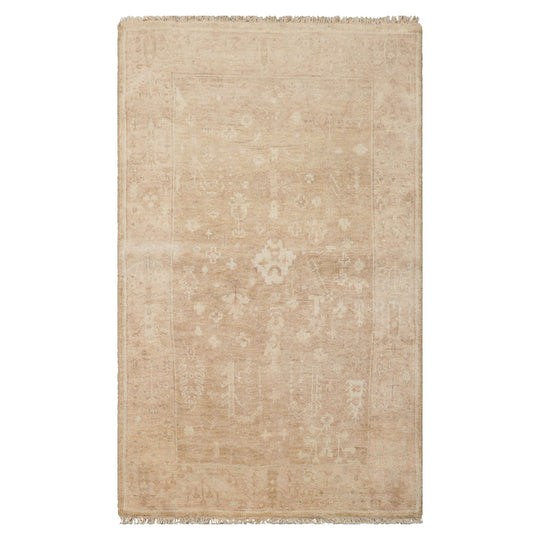 LoomBloom 3'1''x4'11" Tan Hand Knotted Afghan Oushak Transitional  Wool Oriental Area Rug