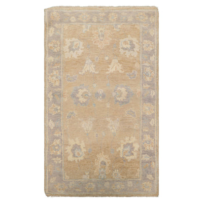 3x5 Tan, Lavender, Ivory Color Hand Knotted Afghan Oushak Wool Transitional Oriental Rug