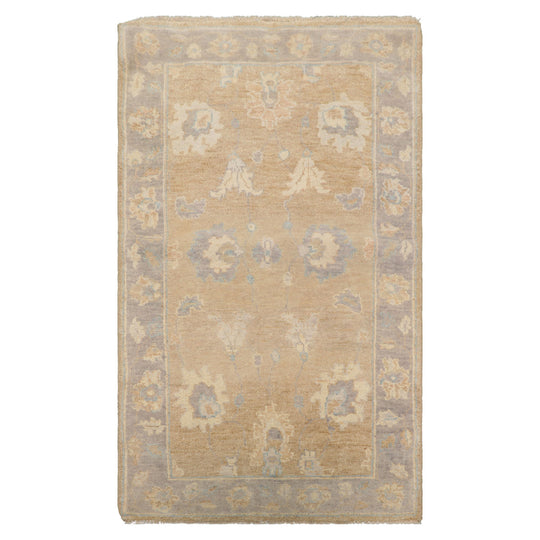 LoomBloom 3'1''x5'2" Tan Hand Knotted Afghan Oushak Transitional  Wool Oriental Area Rug