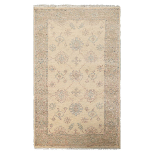 LoomBloom 3x5 Ivory Hand Knotted Afghan Oushak Transitional  Wool Oriental Area Rug
