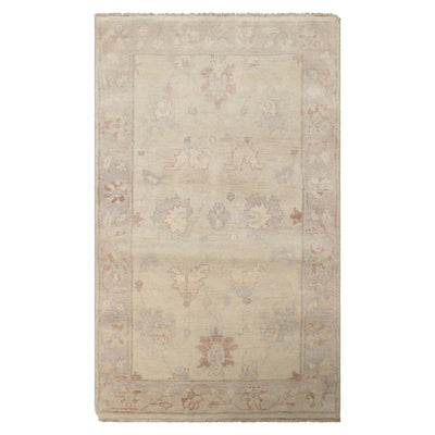 3x5 Ivory, Taupe, Rust Color Hand Knotted Afghan Oushak Wool Transitional Oriental Rug