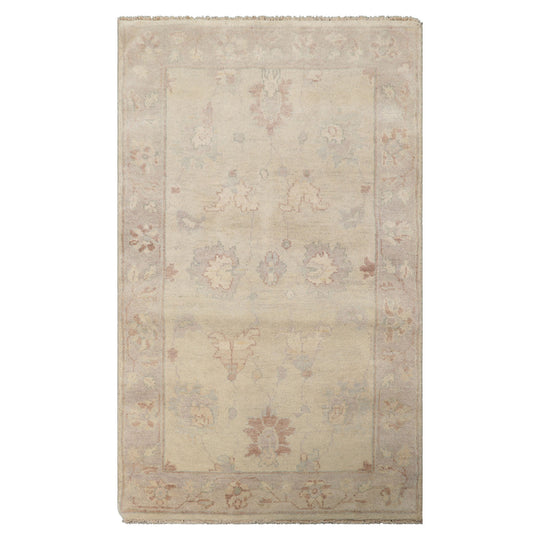 LoomBloom 3x5 Ivory Hand Knotted Afghan Oushak Transitional  Wool Oriental Area Rug