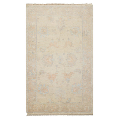 3x5 Ivory, Tan, Blue Color Hand Knotted Afghan Oushak Wool Transitional Oriental Rug