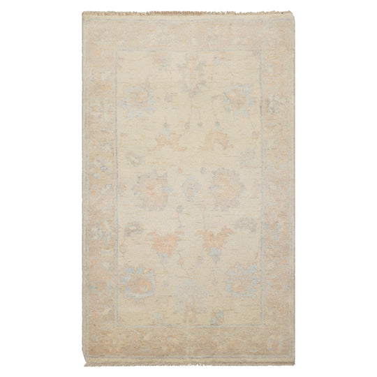 LoomBloom 3'1''x4'10" Ivory Hand Knotted Afghan Oushak Transitional  Wool Oriental Area Rug