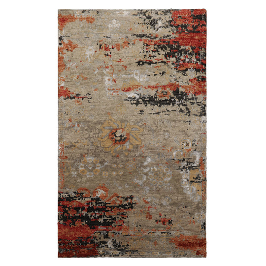 LoomBloom 3x5 Hand Knotted Wool and Silk Gray Tibetan Modern Rug