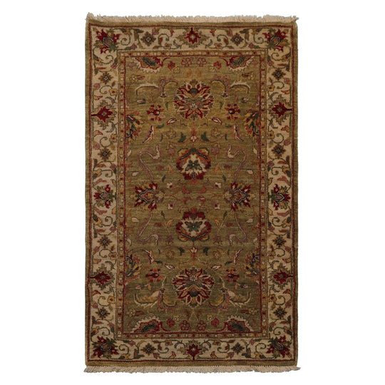 LoomBloom 3x5 Hand Knotted Wool Gold Agra Traditional Rug