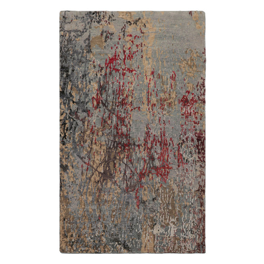 LoomBloom 3x5 Hand Knotted Wool and Silk Gray Tibetan Modern & Contemporary Rug