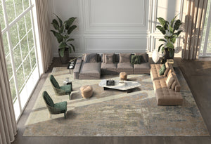 10x14 Beige, Gray, Tan Color Hand Knotted Sherpa Wool and Silk Modern Oriental Rug