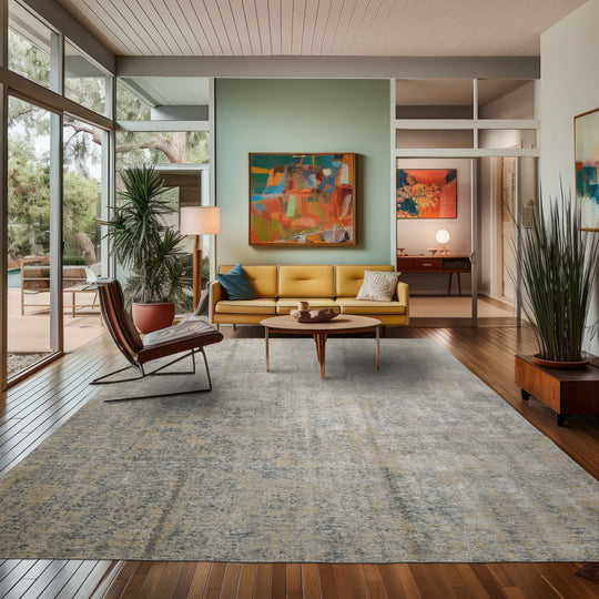 loomBloom 8x10 Gray, Beige Hand Loomed Tibetan Sherpa Modern Abstract Wool and Silk Oriental Area Rug