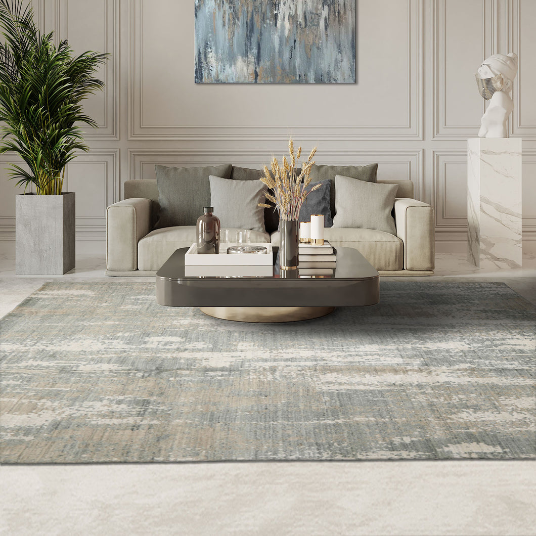 8x10 Gray, Beige, Ivory Color Hand Loomed Sherpa Wool and Silk Modern Oriental Rug