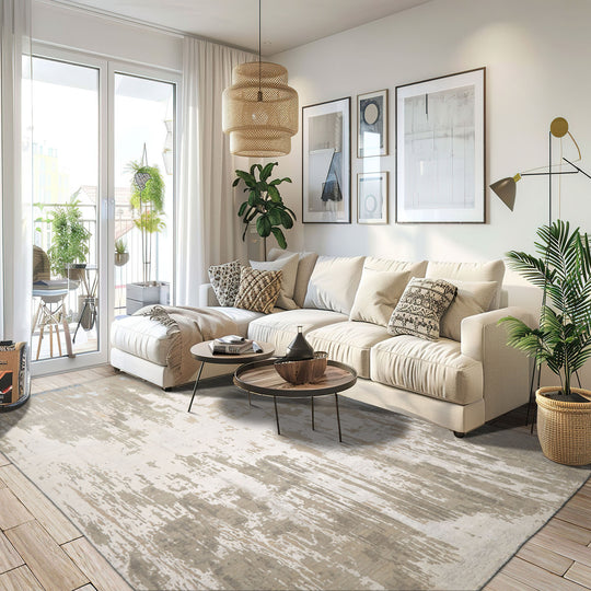 loomBloom 9x12 Gray, Beige Hand Knotted Tibetan Sherpa Modern Abstract Wool and Silk Oriental Area Rug