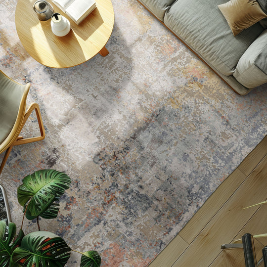 loomBloom 8x10 Beige, Gray Hand Knotted Tibetan Sherpa Modern Abstract Wool and Silk Oriental Area Rug