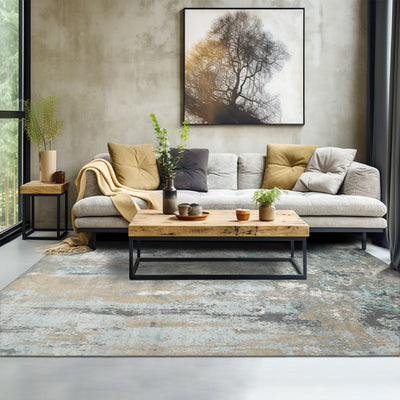 9x12 Gray, Beige, Aqua Color Hand Knotted Sherpa Wool and Silk Modern Oriental Rug