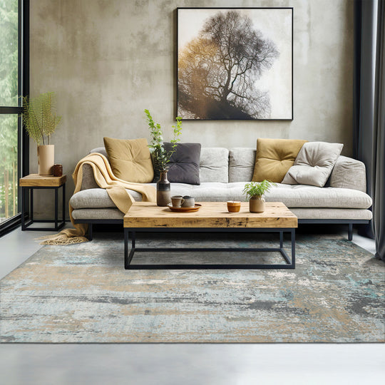 loomBloom 9x12 Gray, Beige Hand Knotted Tibetan Sherpa Modern Abstract Wool and Silk Oriental Area Rug